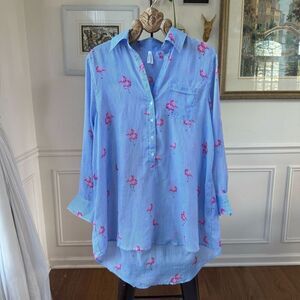 Live 4 Truth Blue White Stripe Pink Flamingo Popover Tunic L
